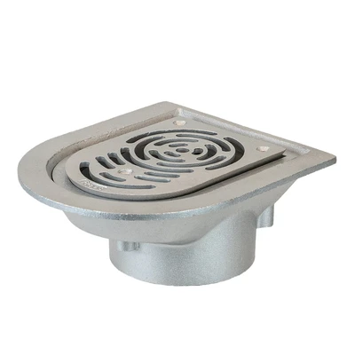 Frost Aluminium Balcony outlet, aluminium grating and clamping ring, small sump body, vertical threaded outlet 4" BSP