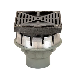 Frost Floor drain assembly medium duty with clamp adjustable 200mm grating square, small sump body cast iron vertical outlet BSP4
