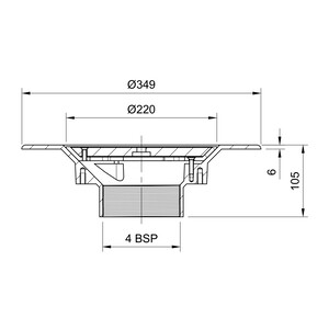 Frost Floor drain assembly medium duty cast iron grating circular, medium sump body cast iron vertical outlet 4" BSP