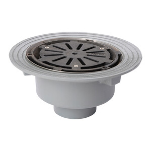 Frost Floor drain assembly medium duty with clamp fixed grating 240mm round, large sump body cast iron vertical outlet 100mm DIA