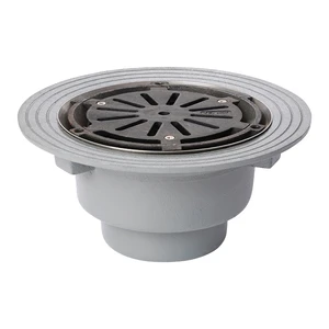 Frost Floor drain assembly medium duty clamp fixed grating 240mm round, large sump body cast iron vertical outlet BSP4