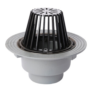 Frost Cold Roof drain assembly - fixed dome 220mm circular, large sump body with clamp, vertical threaded outlet 4" BSP