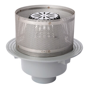 Frost Inverted Roof drain assembly - fixed dome 220mm and 150mm gravel guard, large sump body with clamp, vertical spigot outlet 160mm