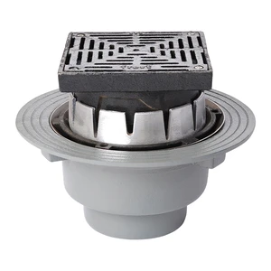 Frost Inverted Roof drain assembly - cast iron grating adjustable 200mm square, large sump body with clamp, vertical threaded outlet 4" BSP