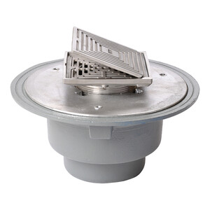 Frost Floor drain 150mm square nickel bronze grating with hinged cover plate with large sump body and spigot outlet size 100mm