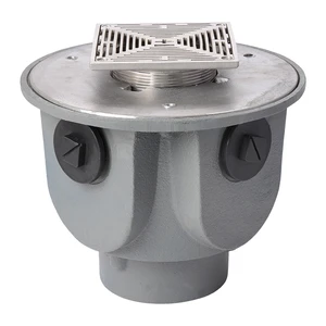 Frost Floor drain 150mm square stainless steel grating 3mm slots with large deep sump body and threaded outlet size 4" BSP