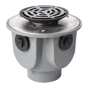Frost Floor drain 200mm circular ductile iron grating with large trapped sump body and threaded outlet size 4" BSP