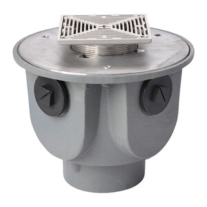 Frost Floor drain 150mm square stainless steel grating 3mm slots with large trapped sump body and threaded outlet size 4" BSP