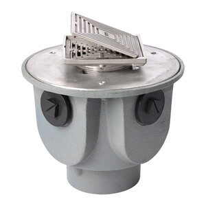 Frost Floor drain 150mm square nickel bronze grating with hinged cover plate with large trapped sump body and threaded outlet size 4" BSP