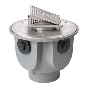 Frost Floor drain 150mm square stainless steel grating with hinged cover plate with large trapped sump body and threaded outlet size 4" BSP