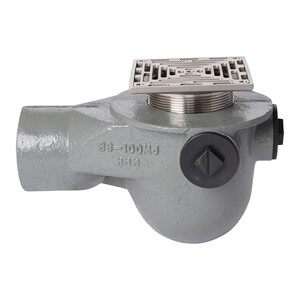 Frost Floor drain 150mm square nickel bronze grating with medium sump -'P' trap - spigot outlet size 100mm