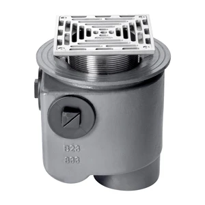 Frost Floor drain 150mm square stainless steel grating with medium sump -'S' trap - spigot outlet size 100mm