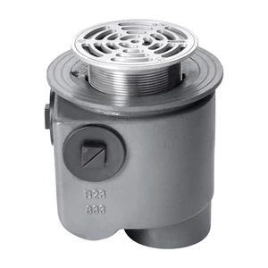 Frost Floor drain 150mm circular nickel bronze grating with medium sump -'S' trap - spigot outlet size 100mm