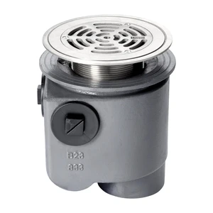 Frost Floor drain 178mm circular nickel bronze grating for vinyl floors with medium sump -'S' trap - spigot outlet size 100mm
