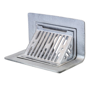 Frost Aluminium Parapet assembly, 45 deg grate, small sump body 2-way outlet 4" BSP