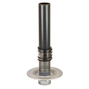 Frost Planter drain, clamp stainless steel gravel guard, 2 fast fit couplings and pvc stand pipe, medium aluminium sump body, vertical threaded outlet 4" BSP