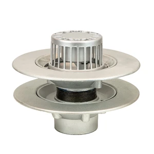 Frost Aluminium Warm Roof drain assembly - fixed anti-vortex dome 220mm circular, medium sump body with clamp, vertical threaded outlet 3" BSP